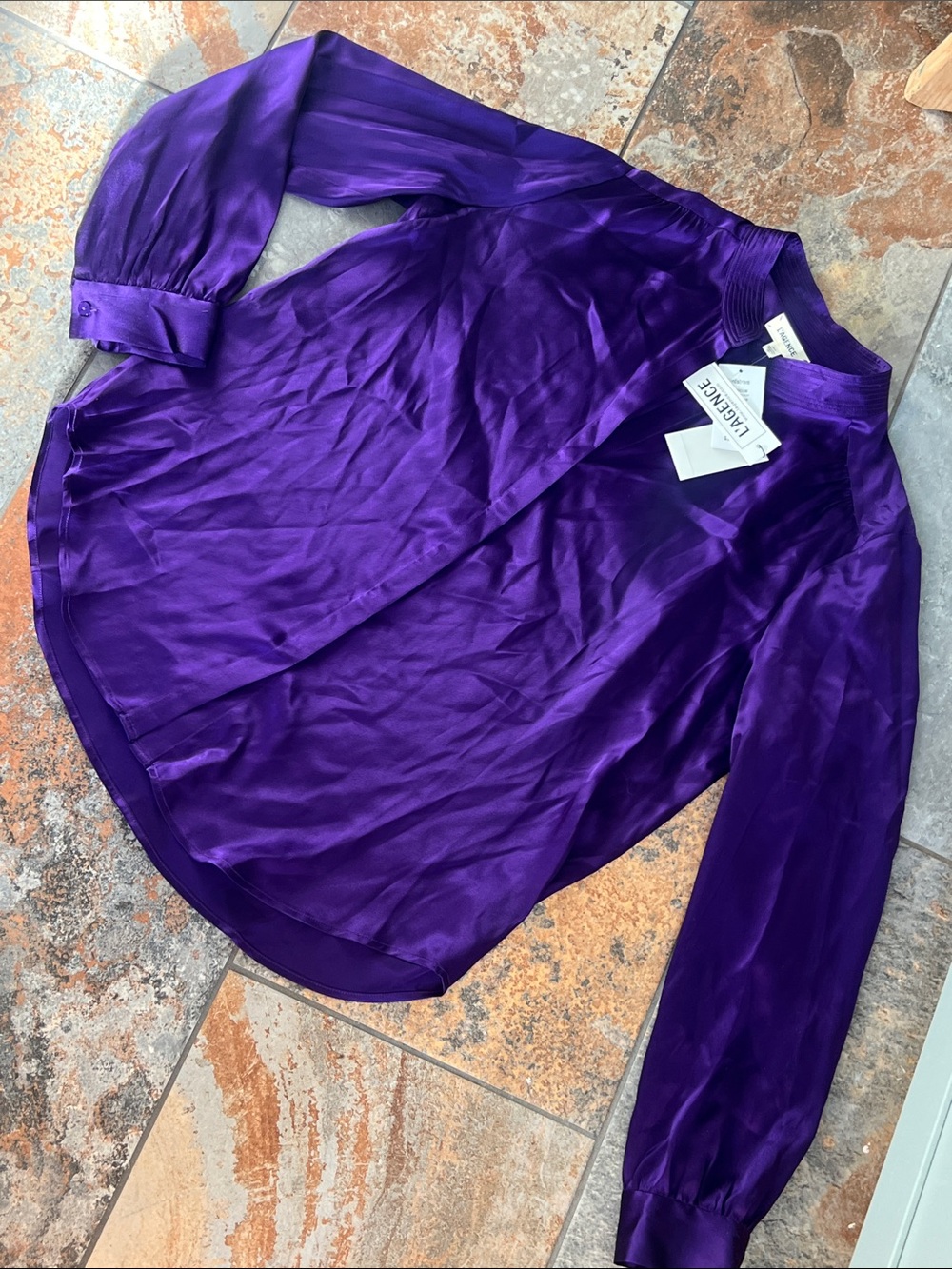NWT L'AGENCE Purple Silk Button-Up Blouse
